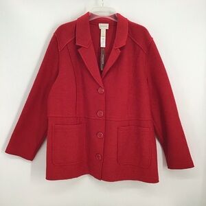 Chico’s NWT Boiled Wool Blend Jacket Coat Career Casual Stretch Red Size 3
